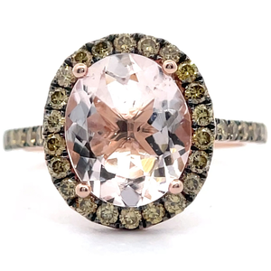 lot 14 image: Natural Morganite & Fancy Yellow Diamond Halo Basket Cathedral Ring in 14k Rose Gold $1,700 Retail Tag Included VIDEO