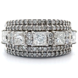 lot 22 image: 2.25 Carat Natural Diamond Princess & Pav Multi-Row Ring in 14k White Gold Retail $7,495 VIDEO
