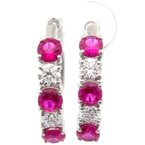 lot 23 image: 0.51 Carat Ruby & Diamond Small Hoop Earrings in 14k White Gold Retail $1,895 VIDEO