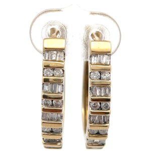 lot 27 image: Diamond Baguette Channel Bar Oblong Hoop Earrings in Yellow Gold VIDEO
