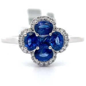 lot 29 image: 1.18 Carat Natural Blue Sapphire & Natural Diamond Flower Cluster Ring in 14k Gold VIDEO