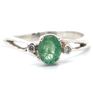 lot 36 image: Oval Natural Emerald & Diamond Split Shank Ring VIDEO