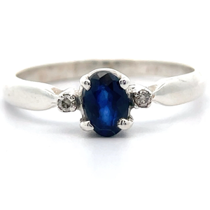 lot 37 image: Oval Natural Blue Sapphire & Diamond Three-Stone Ring VIDEO