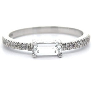 lot 42 image: Baguette Natural White Topaz & Pav Natural Diamond Stacking Ring in 14k White Gold VIDEO