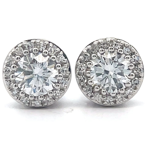 lot 43 image: 1 Carat Round Diamond Halo Stud Earrings in 14k White Gold Retail $1,495 VIDEO