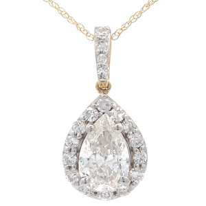 lot 10 image: 2 Carat Pear Diamond Pav Halo Pendant Necklace in 14k Yellow Gold Retail $2,995 VIDEO
