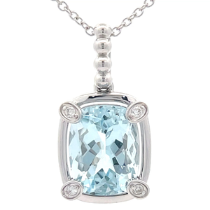 lot 16 image: 2.09 Carat Natural Aquamarine & Diamond Rectangular Drop Pendant Necklace in 14k White Gold VIDEO