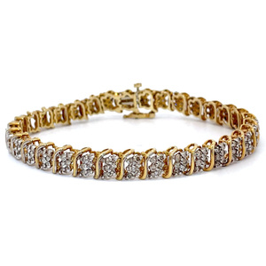 lot 24 image: Estate 3 Carat Natural Diamond S-Bar Link Tennis Bracelet in Yellow Gold VIDEO