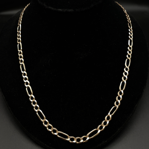 lot 25 image: Classic Figaro Link Chain Necklace in Yellow Gold Lengthy 22 VIDEO