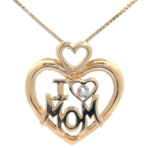 lot 45 image: Natural Diamond I HEART MOM Double Heart Pendant in Yellow Gold VIDEO