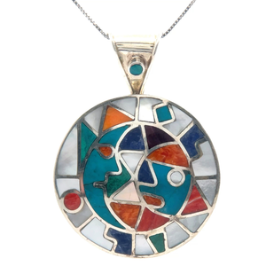 lot 48 image: PERUVIAN Handmade Stone Inlay Medallion Pendant VIDEO