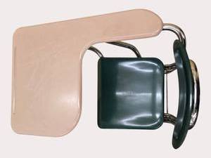 Qty of 22  school desks featuring a connected top and an under-seat book holder.