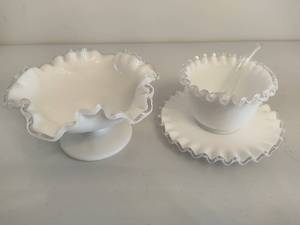 lot 21 image: Fenton Silver Crest Ruffled Edge Compote Bowl and Mayonnaise Bowl