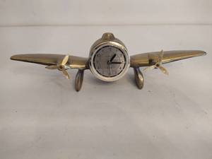 lot 27 image: Sarsaparilla Art Deco Style Brass Airplane Table Clock