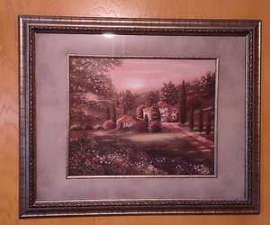 lot 129 image: Framed Tuscan Landscape Artwork