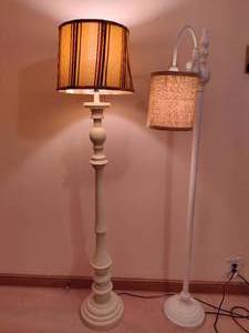 lot 72 image: Two White Wood Floor Lamps