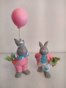 lot 65 image: Department 56 Hideaway Hollow Carrot Patch Rabbits Holding a Balloon & Carrot