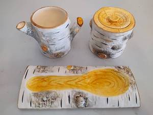 lot 75 image: Department 56 Birch Bark SugarCreamerSpoon Rest