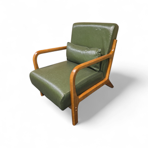 lot 2 image: Mid Century Modern Green Leather Chair