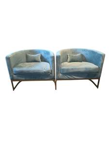 lot 24 image: 2 barrel design with teal velvet upholstery and gold legs.
