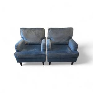 lot 27 image: 2 Blue upholstered velvet armchairs