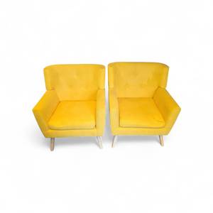 lot 48 image: 2 Modern Yellow Accent Armchairs