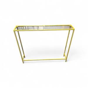 lot 101 image: Petite Brass Accent Table w Glass 39.5x8x32