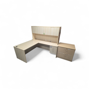 lot 159 image: L-Shaped Desk with Hutch and Filing Cabinet