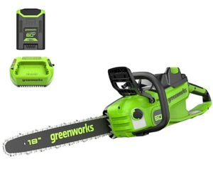 lot 5 image: Greenworks 2028502 60V 18 Brushless Chainsaw with 4.0 Ah Battery & 3 Amp (Used)