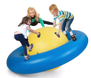 lot 51 image: Costway 7.5 ft. Inflatable Dome Rocker Bouncer with 6-Handles Fun Outdoor Game for Kids (Used, Small Hole, Needs Patching, No Blower)