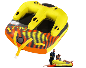 lot 57 image: Swonder 3 Person Towable Tube for Boating with Sit & Kneel Positions, Heavy Duty 3 Rider Water Tubes for Boats to Pull for Youth Adult Watersports (Missing Caps To Hold Air In)