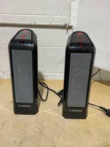 lot 214 image: LOT OF 2 Lasko 16 Digital Ceramic Tower Heater with Remote (black, model CT16670)