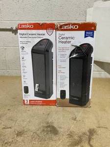 lot 217 image: LOT F 2 Lasko 16 Digital Ceramic Tower Heater with Remote (black, model CT16670)