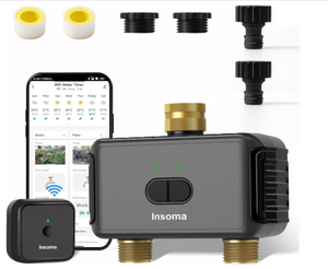 lot 108 image: Insoma Smart Water Hose Timer Sprinkler Timer with 2 Outlet, Automatic Irrigation System Controller for Lawns and Yard, Compatible with Alexa Dark Gray-Brass Inlet & Brass Outlet