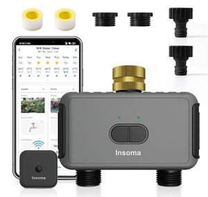lot 109 image: Insoma WiFi Water Timer for Garden Hose with Brass Inlet,Smart Hose Timer with WiFi Hub, APP & Voice Control, 2-Zone Sprinkler Drip Irrigation System Controller for Yard Lawn Watering (Used)