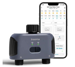 lot 121 image: Insoma Smart Sprinkler Timer, Water Timer with Rain DelayManualAutomatic Modes for Yard, Lawns, 2 Outlets (Used)