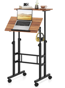 lot 49 image: Giantex Mobile Stand up Desk, Height Adjustable, 24D x 22W x 49H (Maybe Missing Hardware)