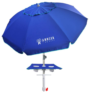lot 133 image: AMMSUN 7ft Heavy Duty High Wind Beach Umbrella, Built-in Table Tray Vent, UPF 50 Windproof Portable Outdoor Umbrellas Carry Bag for Patio Garden Pool Backyard Navy
