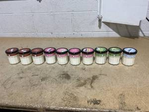 lot 243 image: LOT OF 10 Mrs. Meyers Soy Candles (Snowdrop, Iowa Pine, Peppermint Scents)
