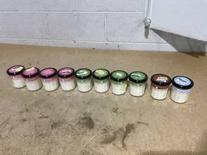 lot 245 image: LOT OF 10 Mrs. Meyers Soy Candles (Snowdrop, Iowa Pine, Peppermint, Gingerbread Scents)