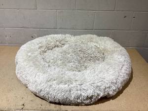 lot 46 image: Boots & Barkley Donut Bolster Dog Bed - Cream - XL -  42 Inches (L), 8 Inches (H) x 32 Inches (W) (Used, Washable)