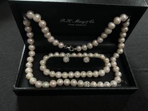 lot 88 image: MCYS Cultured Freshwater Pearl & Crystal Collar Jewelry 7-8MM & Crystal Elements (Necklace, Bracelet, Earrings)