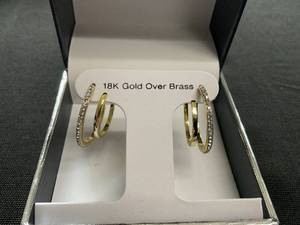 lot 90 image: And Now This Crystal Double Row C-Hoop Post Earrings 18L Gold Over Brass