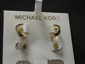lot 126 image: Michael Kors Gold-Tone Brass Hoop Huggies And Stud Earrings