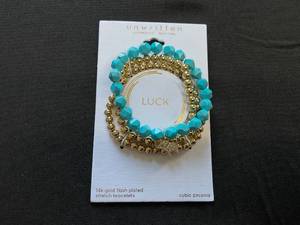 lot 346 image: Unwritten 14K Gold Plated Genuine Stone and Bead Elephant Bracelet �Luck� Trio