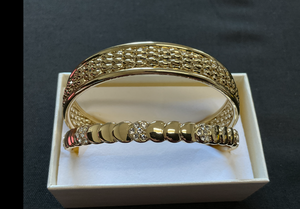 lot 347 image: LOT OF 2 Womens Gold-Tone Fashion Bangle Bracelets (Right Bracelet Is Anne Klein)