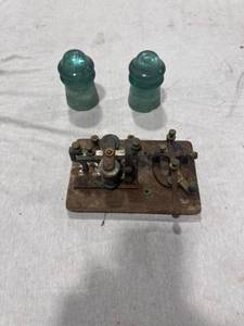 lot 2240 image: Vintage Telegraph Key & Insulators