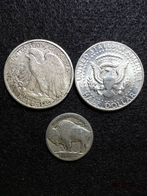 1940 Silver Walking Liberty Half  1974 D Kennedy & Dateless Buffalo Nickel