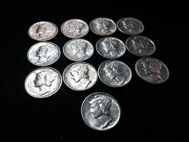 Lot of (13) Silver Mercury Dimes