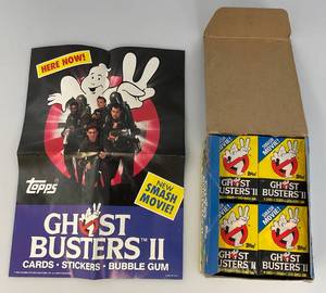 lot 6 image: EST. $225.00 - $325.00 1989 Topps Ghost Busters II Trading Card With Movie Poster (36) Wax Packs In Original Box